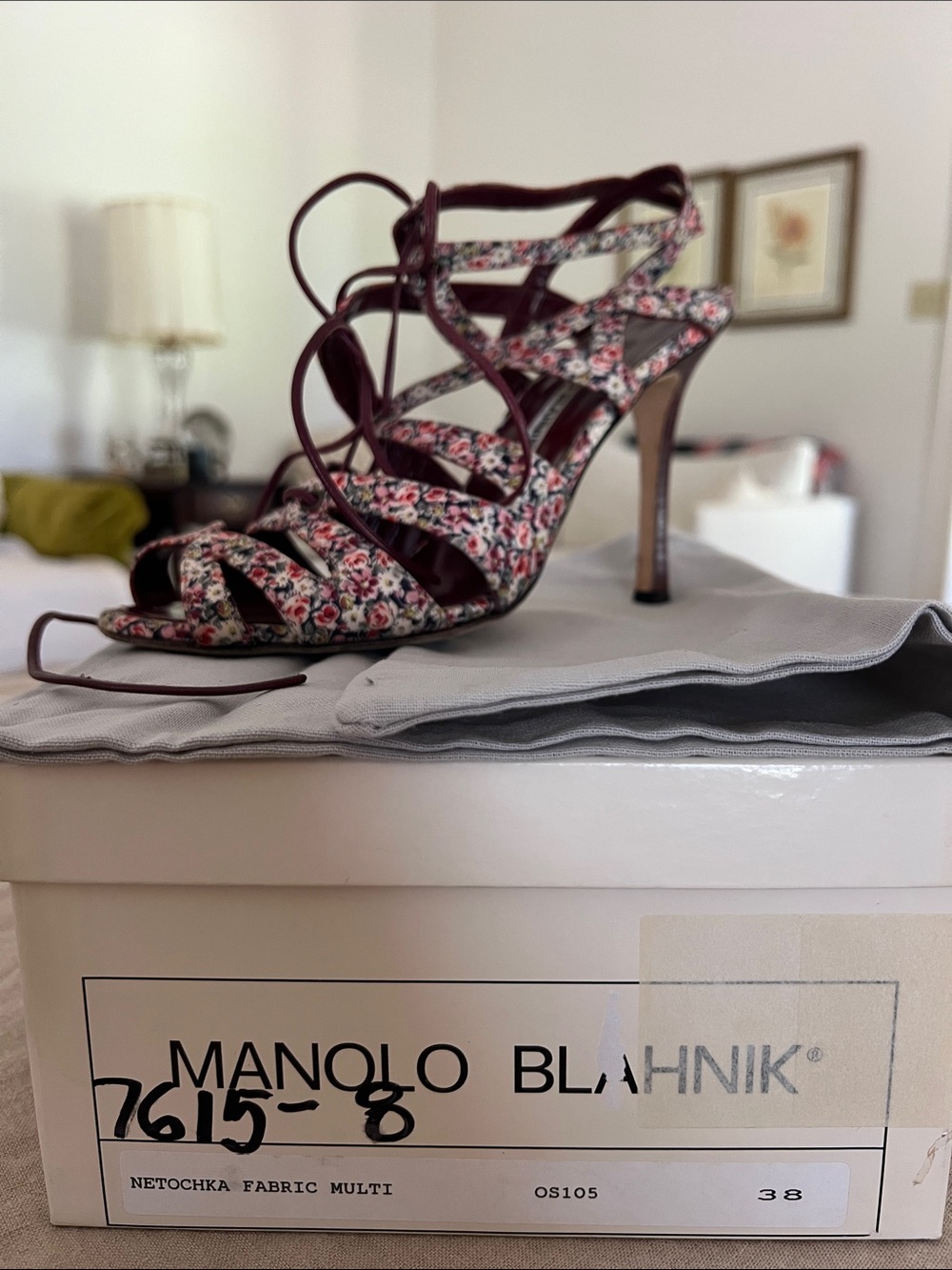 EUC Manolo Blahnik Rare Vintage Netochaka Floral Printed Lace-Up Sandals 38 - Picture 11 of 11
